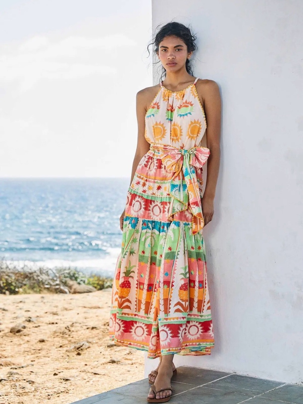 FARM Rio  Multi Print Halter Neck Maxi Dress XS
